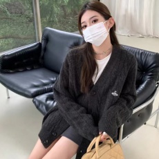 批发韩国chic秋冬小众慵懒V领单排扣宽松百搭保暖针织开衫毛衣外套女