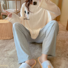 批发梦<b class='q'>记</b>S171帕恰 M-5XL 35提花棉女睡衣春季长袖套头家居服套装大码