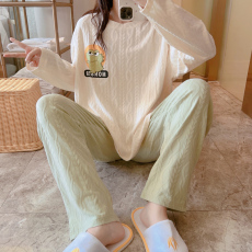 批发梦<b class='q'>记</b>S172恐龙 M-5XL 35提花棉女睡衣春季长袖套头家居服套装大码