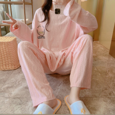 批发梦<b class='q'>记</b>S173海星 M-5XL 35提花棉女睡衣春季长袖套头家居服套装大码