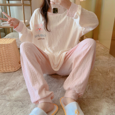 批发梦<b class='q'>记</b> M-5XL 35提花棉女睡衣春季长袖套头家居服套装大码