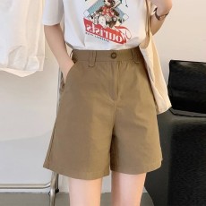 批发纯棉洗水短裤女夏季薄款西装裤子高腰休闲加大码直筒阔腿裤五分裤