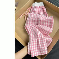 批发设计感显瘦垂感格子窄版休闲裤女夏季薄款宽松百搭休闲裤子