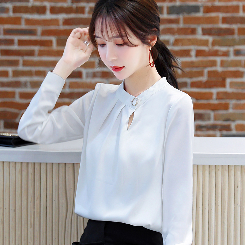 실사 2026 봄 경력 여성 셔츠 디자인 센스 작은 대중 한국 스타일 긴팔 새틴 쉬폰 블라우스 맨위 여성 새로운