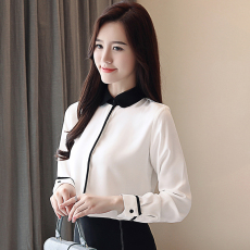 批发2026春装新长袖上衣百搭拼色小衫<b class='q'>韩版</b><b class='q'>雪纺衫</b>职业衬衫