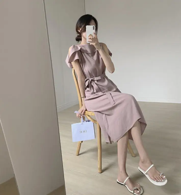 여름용 단추 없이 루즈핏 원피스 상세 이미지 5