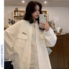 批发原版做法外套女春季设计感小众Polo领华夫格<b class='q'>衬衫</b>高街夹克上衣