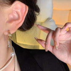 批发S925银针轻奢小众长款流苏珍珠耳环女高级感精致锆石耳钉网红耳饰