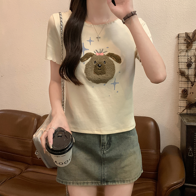 MY3235# 短袖t恤夏刺绣花修身短款圆领上衣韩版女装女裝貨源服裝批發