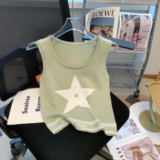 批发实拍夏季新款洋气减龄圆领星星提花宽松短袖上衣女