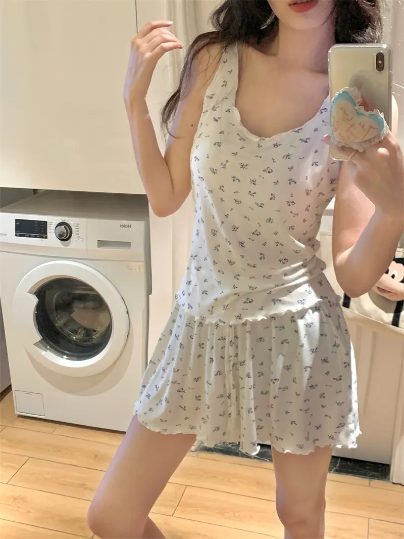 한국인기 플라워 브라탑 민소매 쇼츠 홈웨어 세트 상세 이미지 19