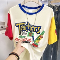 批发实拍 21支210g精梳纯棉美式复古涂鸦印花拼接<b class='q'>体恤</b>休闲百搭上衣潮