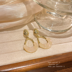 批发S925银针轻奢小众金属感耳环百搭气质高级感亚克力耳钉几何形耳饰