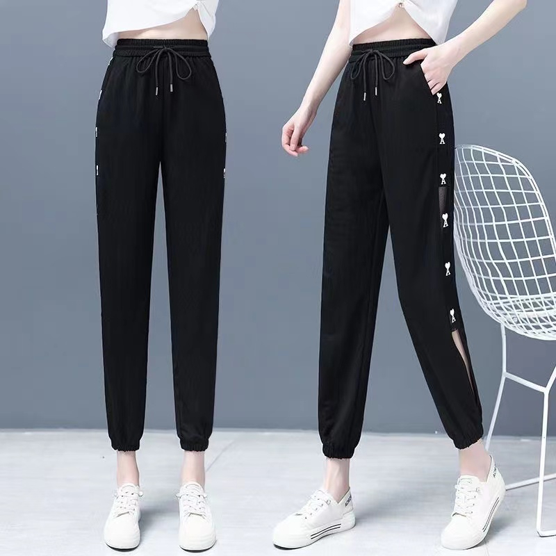 Women's plus size sports pants mesh summer new thin ice silk casual nine-point pants air-conditioned quick-drying harem pants