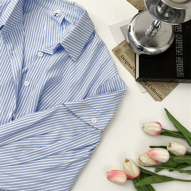 aaaaxbbb Talflin striped long-sleeved shirt with design cufflinks, loose single-breasted buttons, versatile for commuting