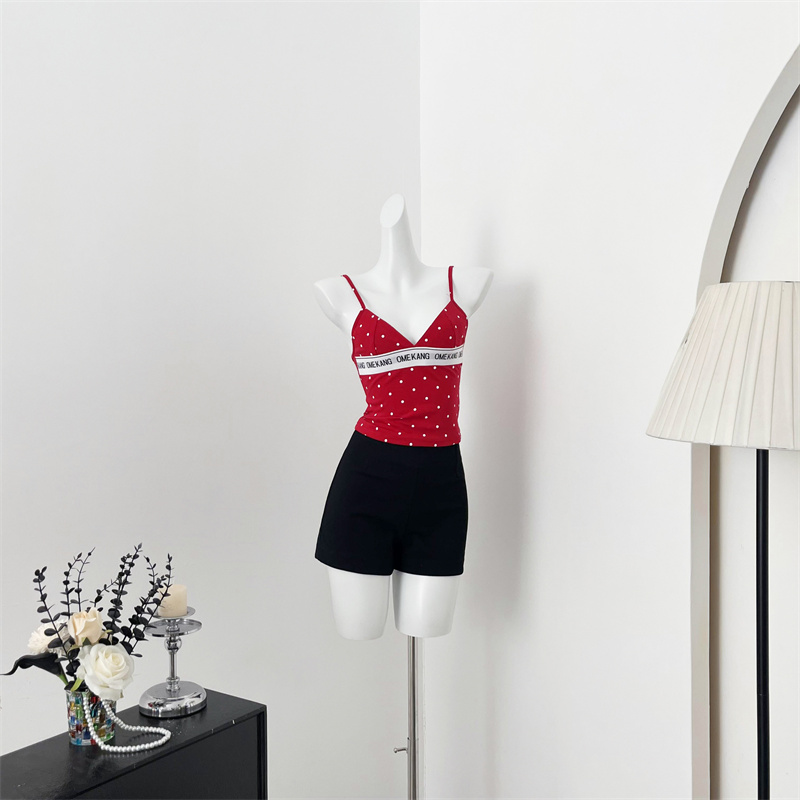 Mo Xinxin red polka dot camisole women's summer niche design sweet and spicy pure desire short hot girl top