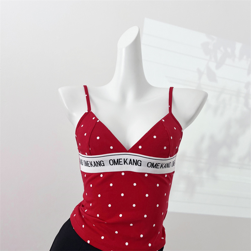 Mo Xinxin red polka dot camisole women's summer niche design sweet and spicy pure desire short hot girl top