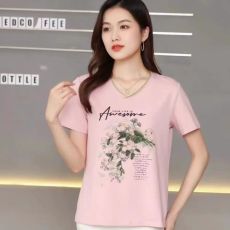 批发纯棉短袖T恤女粉色宽松刺绣遮肚上衣<b class='q'>夏</b>装中年妈妈时尚半袖体恤衫