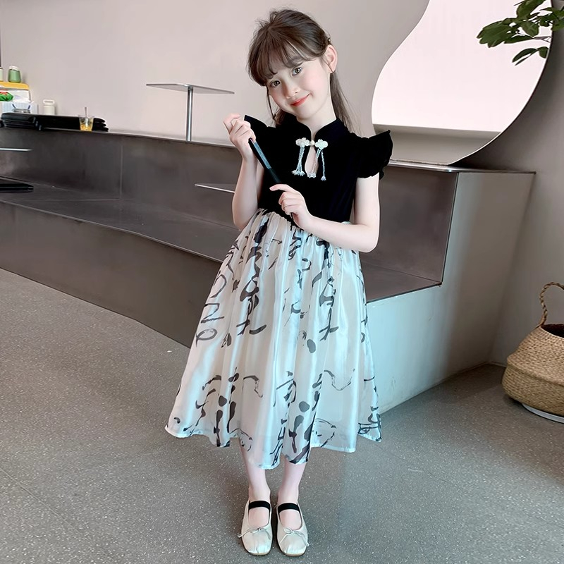 Girls dress summer dress 2024 new style foreign style children's national style Hanfu new Chinese style summer super fairy princess dress