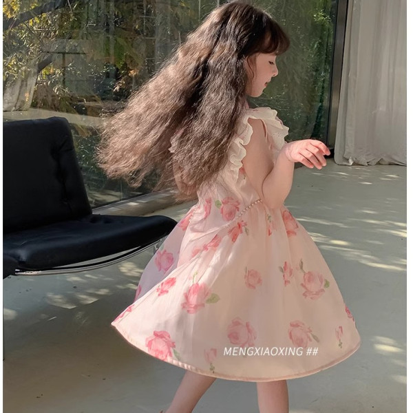 Girls Dress Summer 2024 New Children's Style Flying Sleeve Cheongsam Dress Baby Fashion Ancient Style Skirt Summer Dress