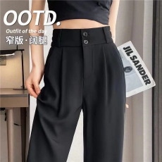 批发300斤<b class='q'>大码</b>胖mm黑色阔腿裤女夏季高腰显瘦梨型身材垂感<b class='q'>西装</b>直筒裤