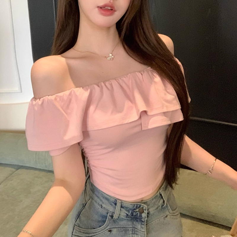 있음 선적 경관 그림 40 면 92 면 8 암모니아 Lun 오프숄더 고유 한 Chic 프릴 쇼트 스타일 맨위 티셔츠