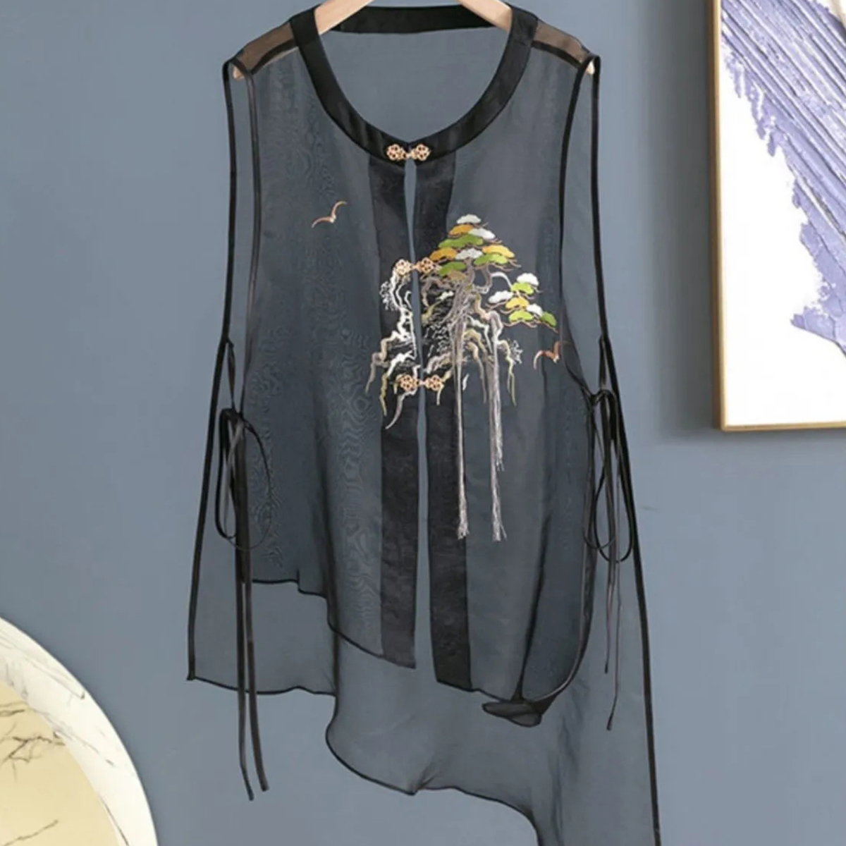 Quality Inspection Officer Picture National Style Simulated Chinese Style Embroidered Vest Top National Fashion Versatile Vest Summer Thin Outer Jacket