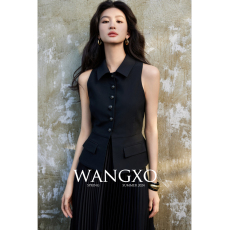 批发ANGXO｜高支高密斜纹梭织料｜<b class='q'>珠宝</b>级纽扣｜立裁收腰无袖