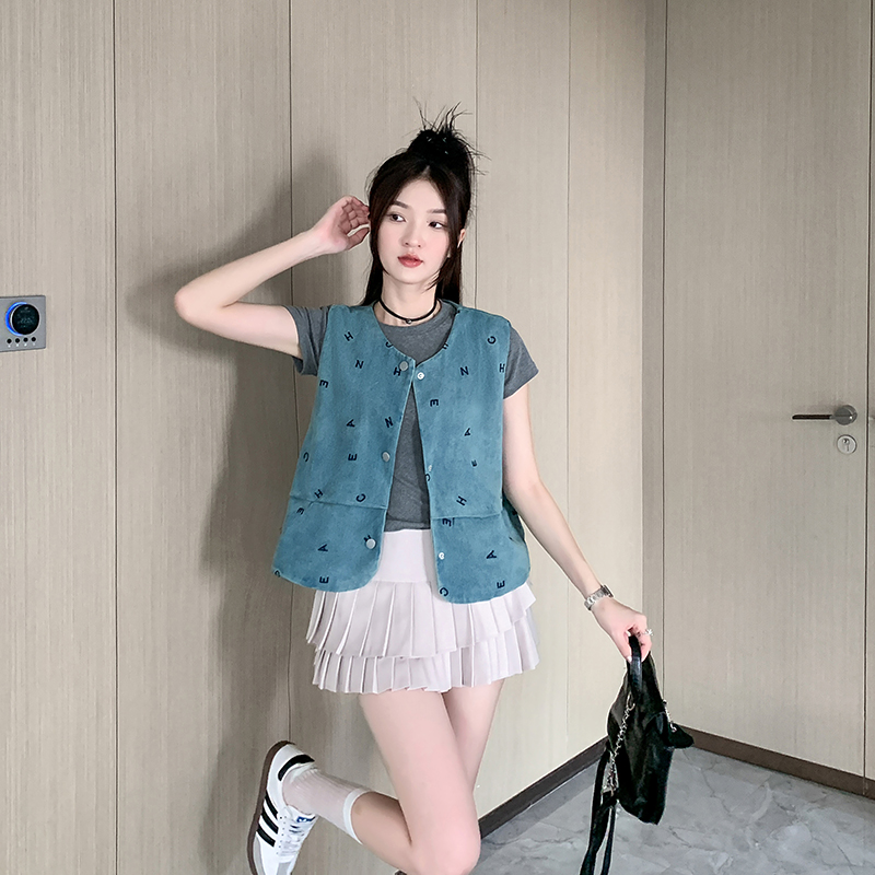 Actual shot~Vest jacket for women new summer loose outer wear sweet and spicy retro sleeveless top denim vest