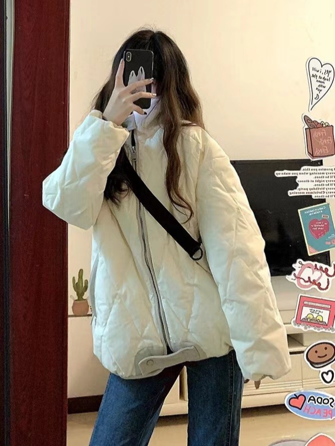 Diamond down cotton jacket for women 2024 new thin winter baseball jacket oversize cotton jacket Korean style cotton jacket