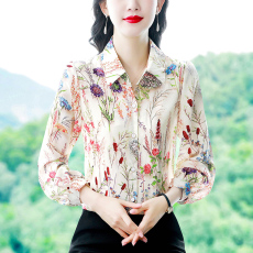 批发印花桑蚕雪纺衬衫女上衣2026夏新款女士印花气质显瘦衬衣<b class='q'>长袖</b>女