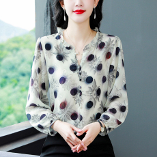 批发印花桑蚕雪纺衬衫女上衣2026夏新款女士印花气质显瘦衬衣<b class='q'>长袖</b>女