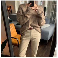 批发麻花v领毛衣女宽松外穿2025秋冬新款韩版<b class='q'>时尚</b>百搭套头针织衫上衣