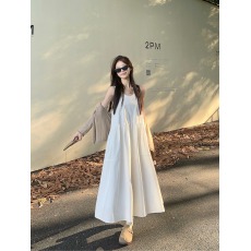 批发实拍实价~ 文艺<b class='q'>巴洛克</b>纯棉U领A字白色无袖背心<b class='q'>连衣裙</b>女