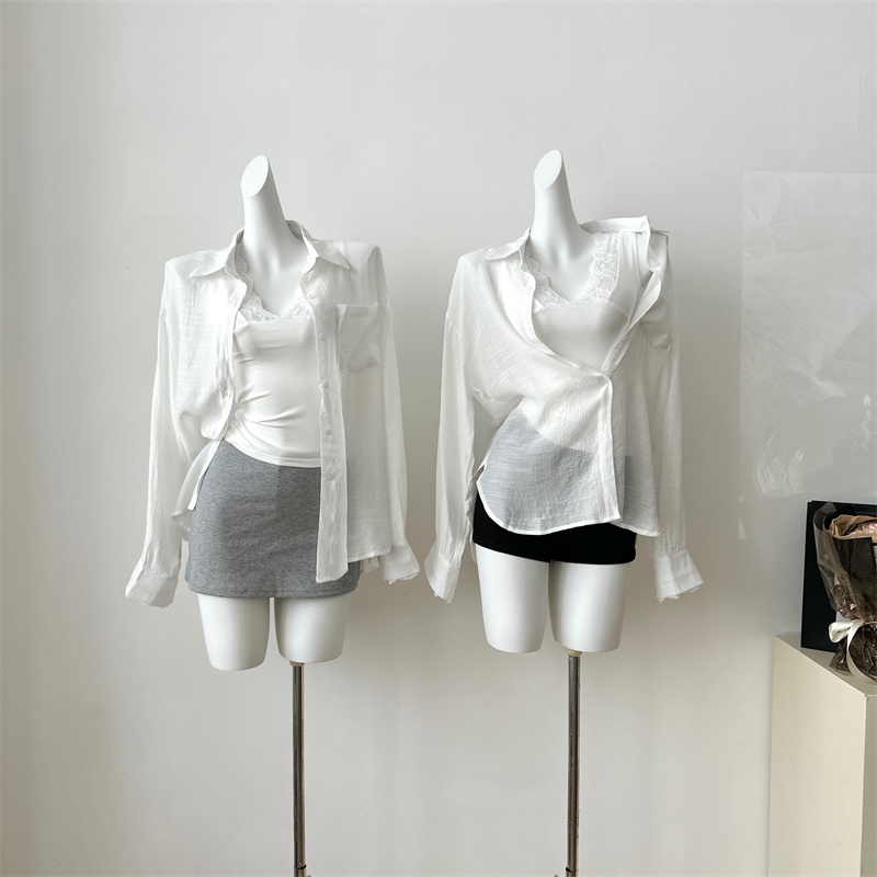 Baishui female sister's outfit ~ white shirt V-neck camisole women's new loose temperament slimming suit