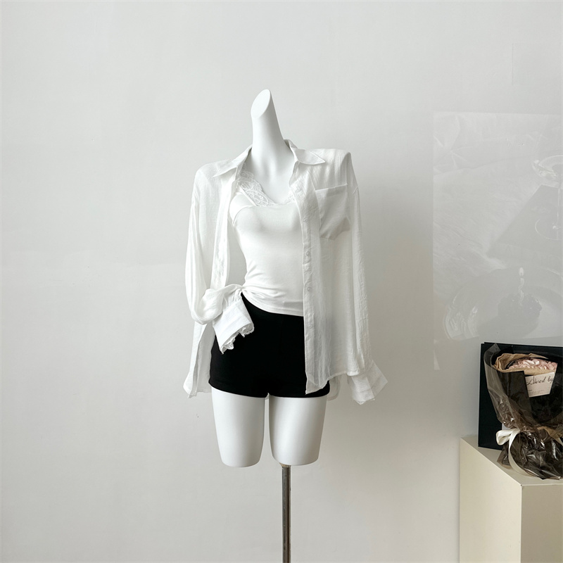 Baishui female sister's outfit ~ white shirt V-neck camisole women's new loose temperament slimming suit