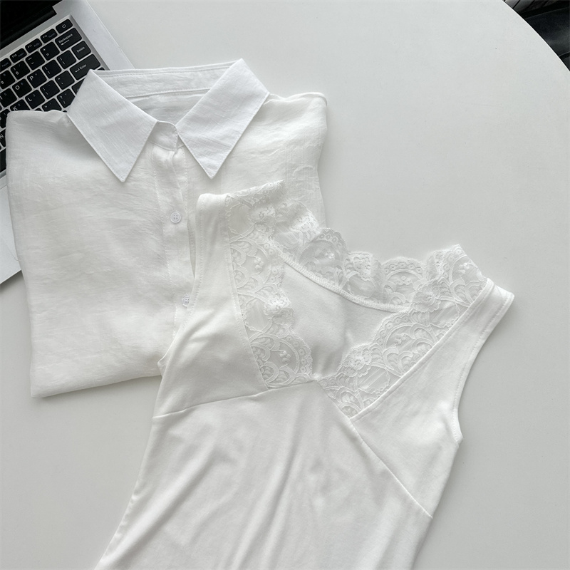 Baishui female sister's outfit ~ white shirt V-neck camisole women's new loose temperament slimming suit