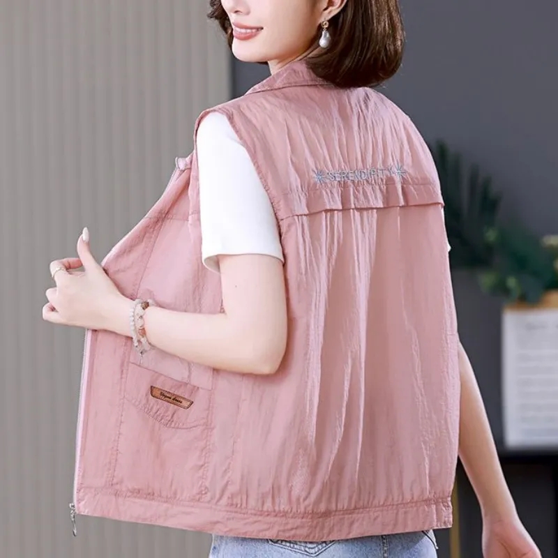 Quality Inspection Official Picture Casual Mom Solid Color Short Thin Vest Women's Spring and Summer New Middle-aged Loose Vest Waistcoat Vest