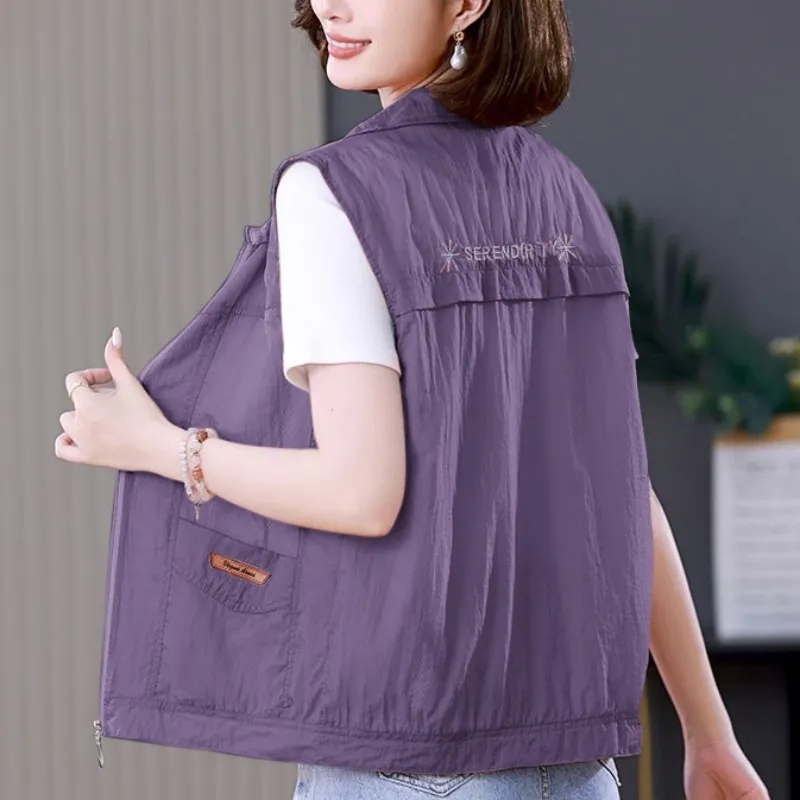 Quality Inspection Official Picture Casual Mom Solid Color Short Thin Vest Women's Spring and Summer New Middle-aged Loose Vest Waistcoat Vest