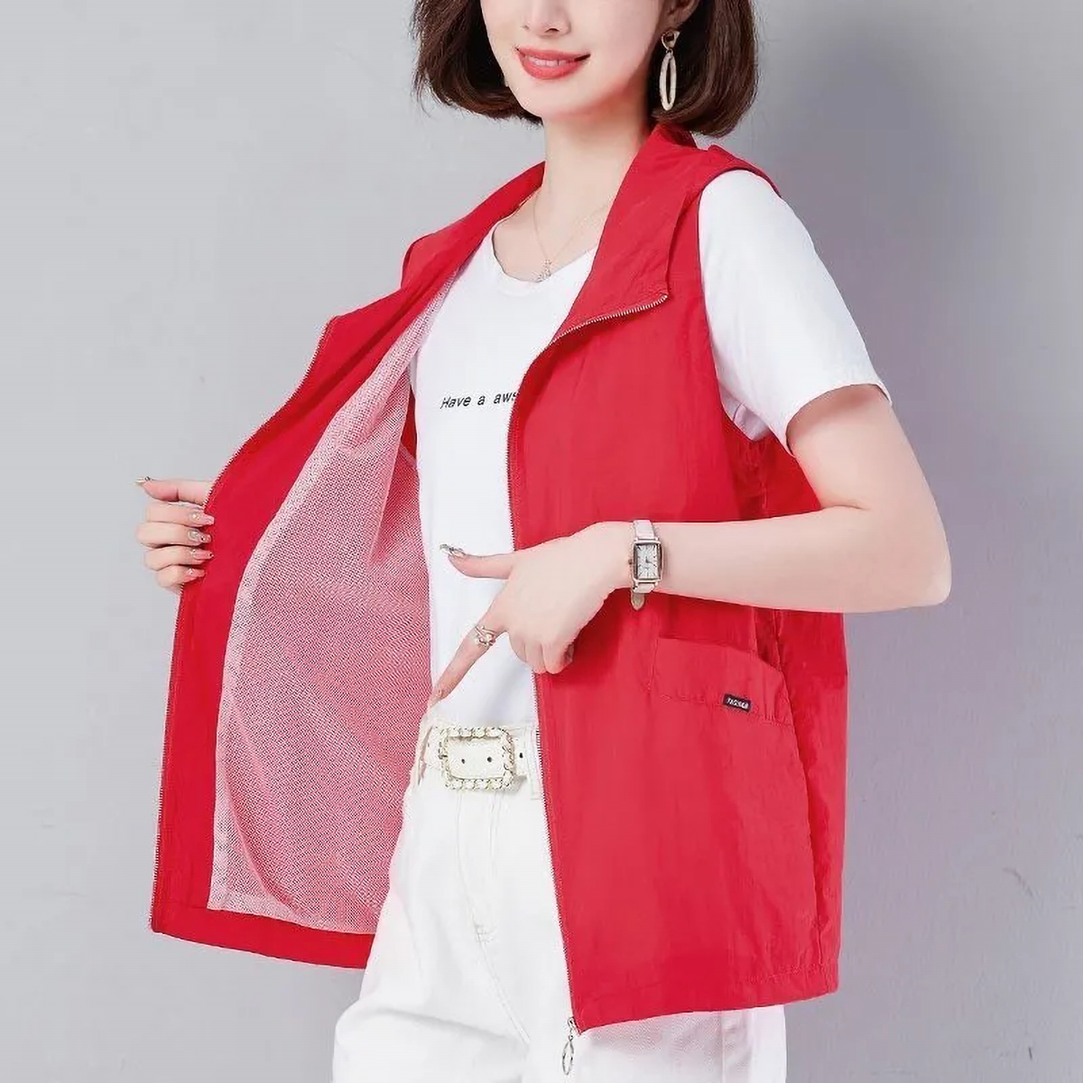 Quality Inspection Officer Picture Vest Women's Short Style Thin Versatile Vest Middle-aged Mom Summer Wear New Loose Vest