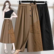 批发实拍学院风拼色复古九分大码<b class='q'>裙裤</b>女夏季走光A字百褶西装半身裙女