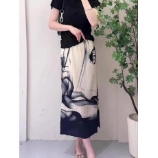 批发高级感气质高腰褶皱半身裙女夏2025新款国风垂感显瘦中长款百褶裙