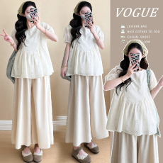 实拍+视频2026年夏季韩版慵懒风宽松娃娃衫阔腿裤孕妇两件套