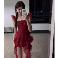 批发甜辣妹小飞袖吊带连衣裙女夏法式高级感茶歇公主裙收腰<b class='q'>拖</b><b class='q'>尾</b>长裙子