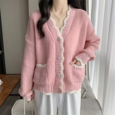 批发新款欧货温柔风软糯慵懒高级感粉色奶fufu的<b class='q'>毛衣</b>外套女开衫