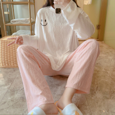 批发梦<b class='q'>记</b> M-5XL 35提花棉睡衣春季长袖家居服套装大码