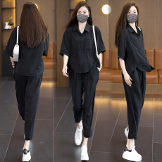 批发实拍2026夏季新款洋气大码女装<b class='q'>套装</b>胖MM时尚宽松显瘦<b class='q'>哈伦裤</b>两件套