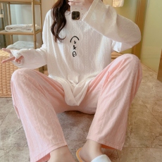 批发梦<b class='q'>记</b> M-5XL 35提花棉睡衣春季长袖家居服套装大码