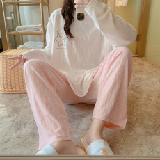 批发梦<b class='q'>记</b>  M-5XL35提花棉女睡衣春季长袖家居服套装大码