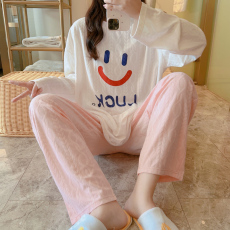 批发梦<b class='q'>记</b>  M-5XL大码35提花棉睡衣春季长袖家居服套装